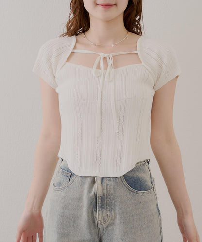 【Chico】鉤花設計開衫編織針織衫