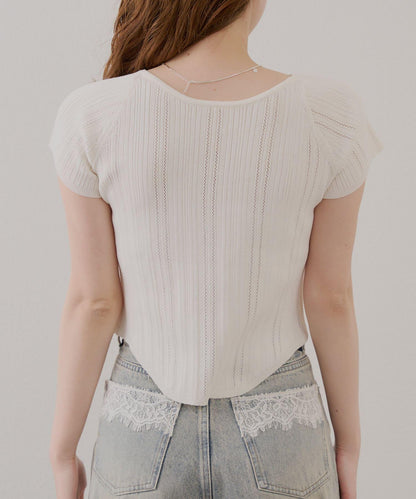 【Chico】鉤花設計開衫編織針織衫