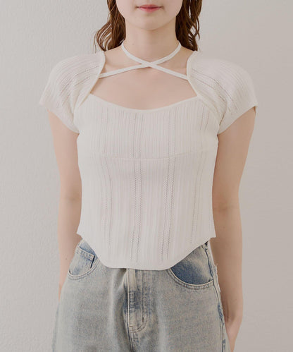 【Chico】鉤花設計開衫編織針織衫