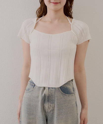 【Chico】鉤花設計開衫編織針織衫