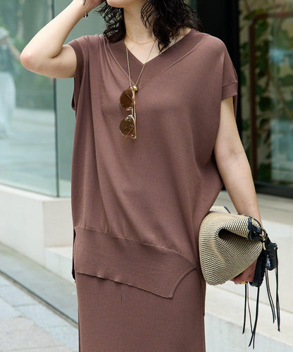 【套裝可搭配】人造絲混紡長款後開衫針織衫/7月中旬發貨預定