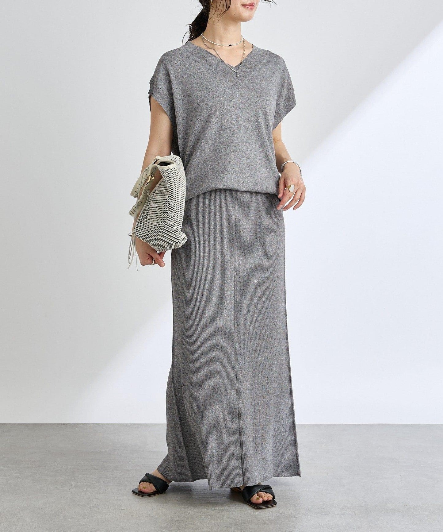 【套裝可搭配】人造絲混紡長款後開衫針織衫/7月中旬發貨預定