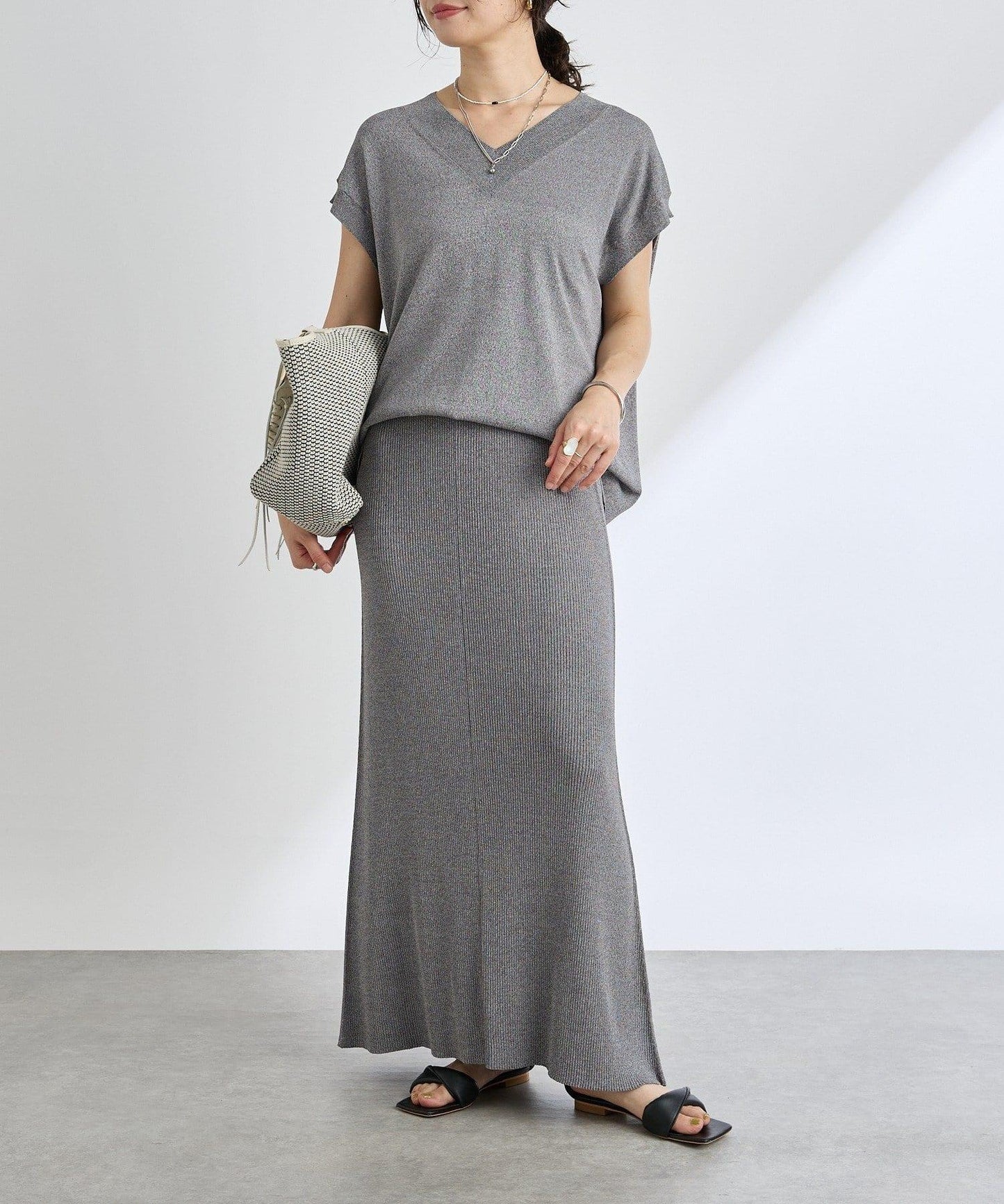 【套裝可搭配】人造絲混紡長款後開衫針織衫/7月中旬發貨預定