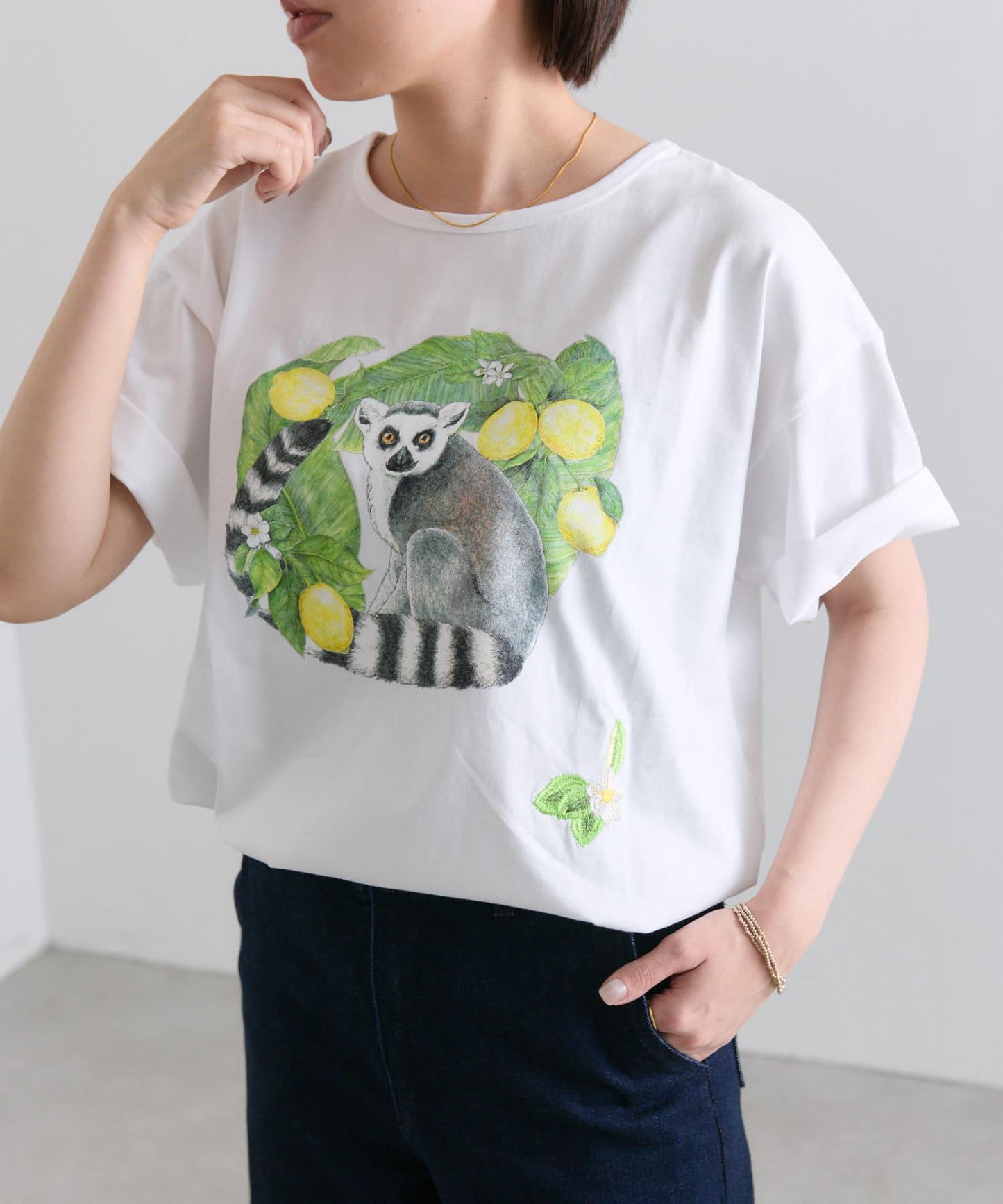 ear PAPILLONNER 環尾狐猴刺繡T恤