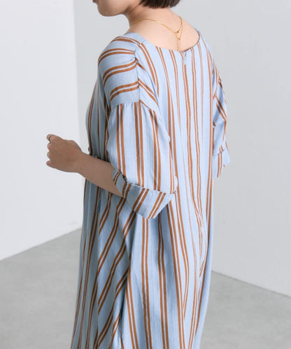 ear PAPILLONNER 前抽繩條紋連衣裙