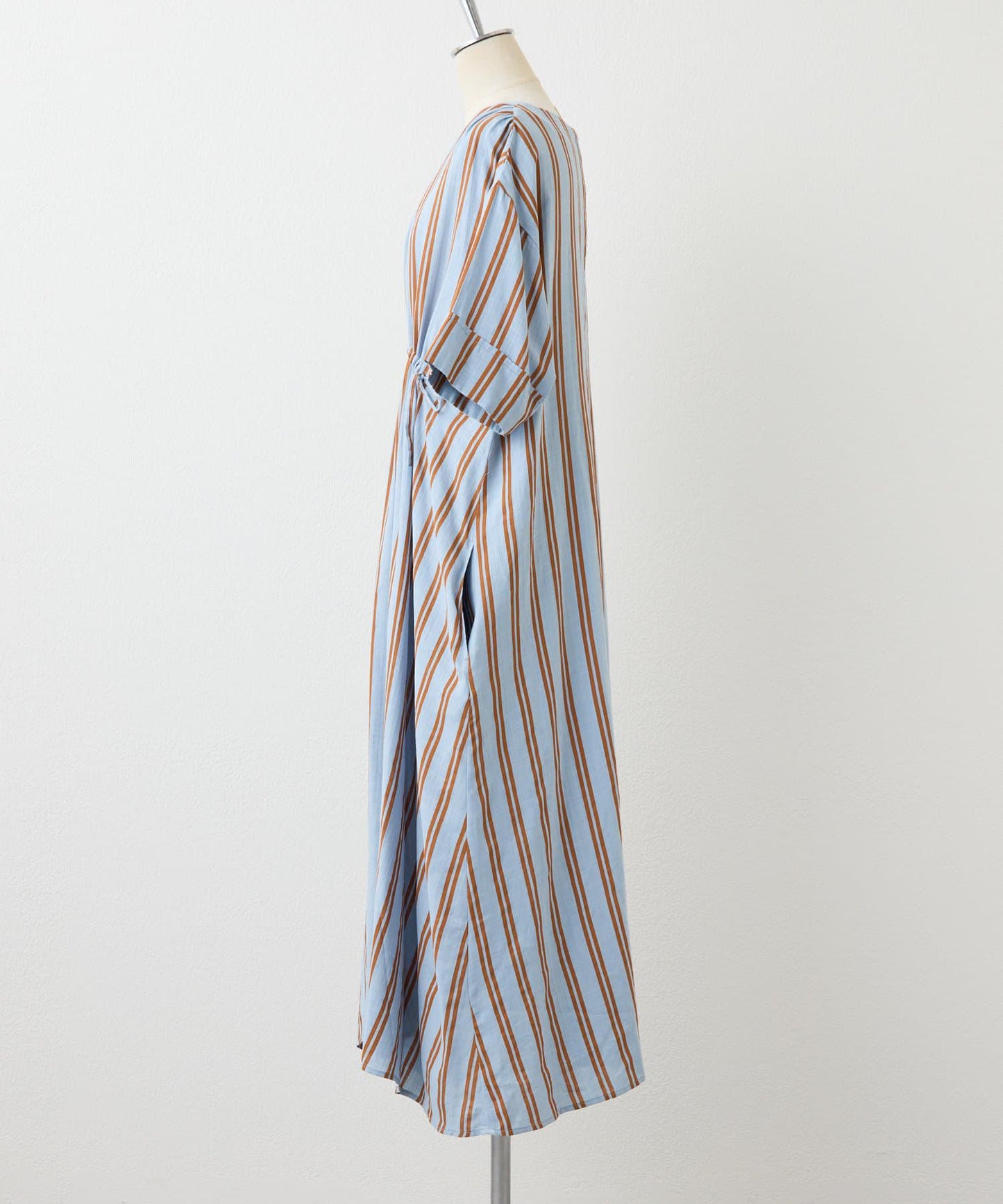 ear PAPILLONNER 前抽繩條紋連衣裙