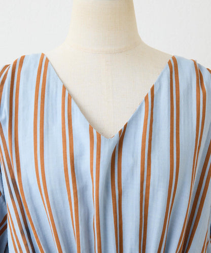 ear PAPILLONNER 前抽繩條紋連衣裙