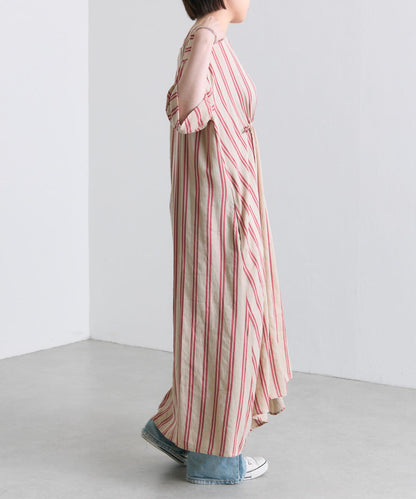 ear PAPILLONNER 前抽繩條紋連衣裙