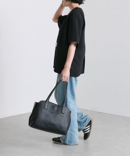 鉚釘分隔手提包《社交網絡上諮詢眾多！/真皮/A4尺寸適用》