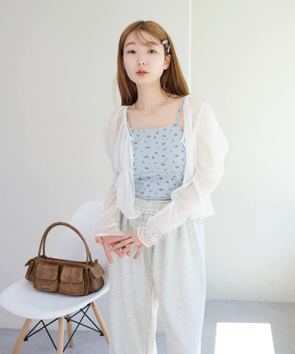 【4色展開】帶杯小花紋吊帶衫