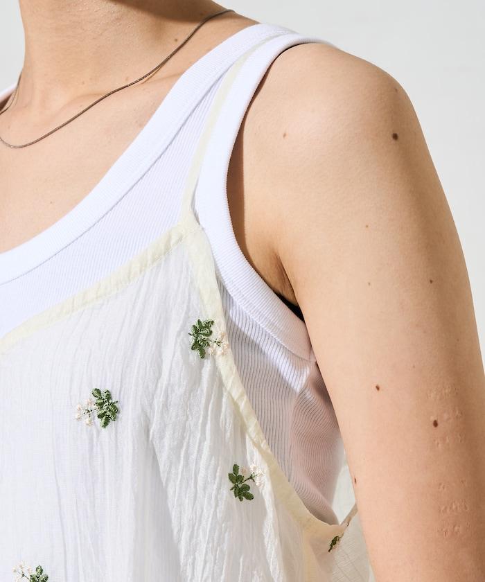 透視 小花紋 刺繡 吊帶連衣裙