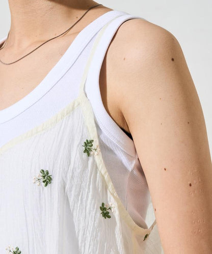 透視 小花紋 刺繡 吊帶連衣裙