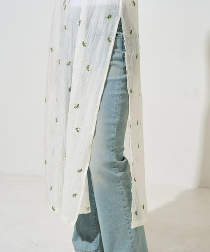 透視 小花紋 刺繡 吊帶連衣裙
