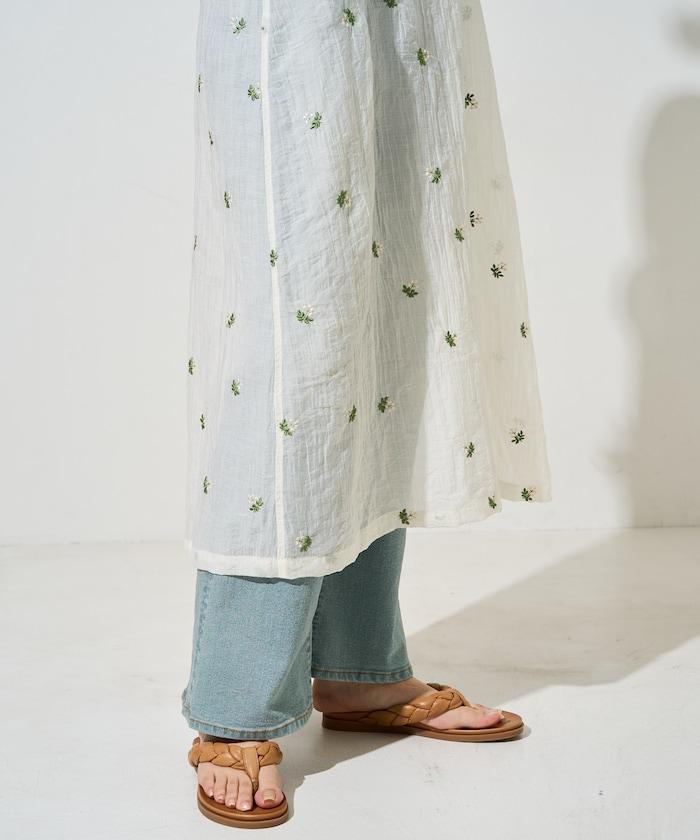 透視 小花紋 刺繡 吊帶連衣裙
