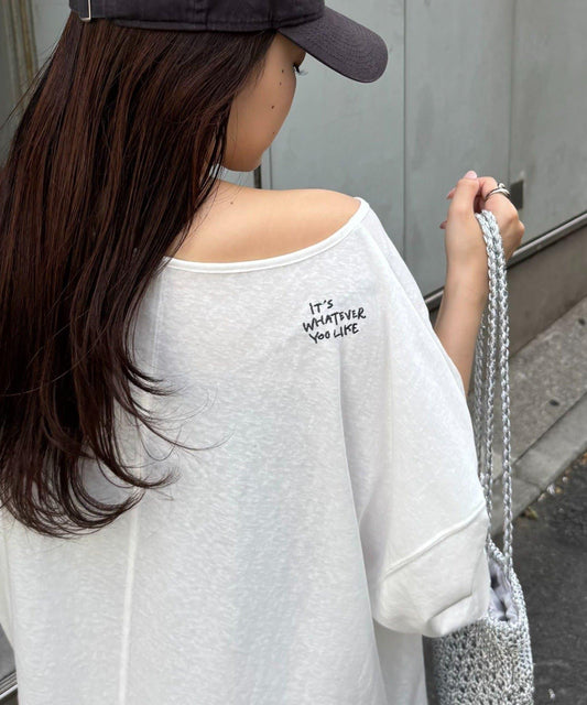 透薄拼接一點刺繡oversize短袖T恤