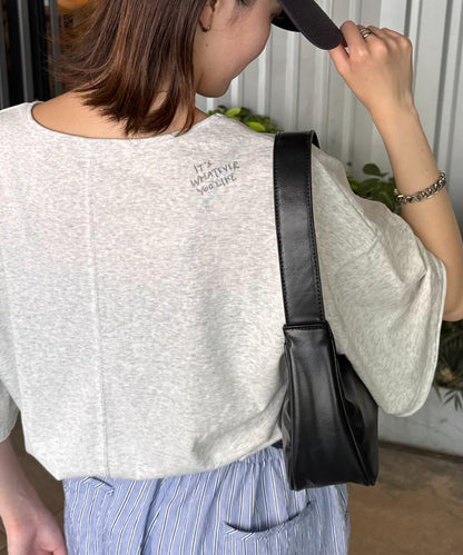 透薄拼接一點刺繡oversize短袖T恤