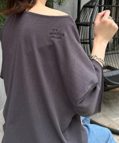 透薄拼接一點刺繡oversize短袖T恤