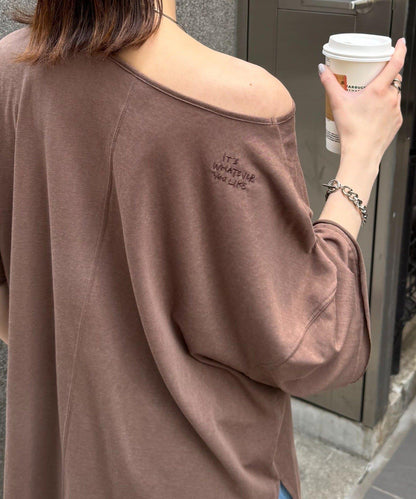 透薄拼接一點刺繡oversize短袖T恤