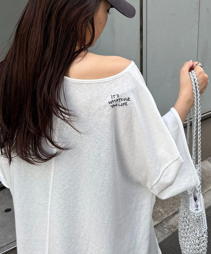 透薄拼接一點刺繡oversize短袖T恤