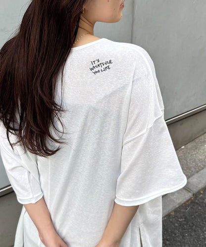 透薄拼接一點刺繡oversize短袖T恤