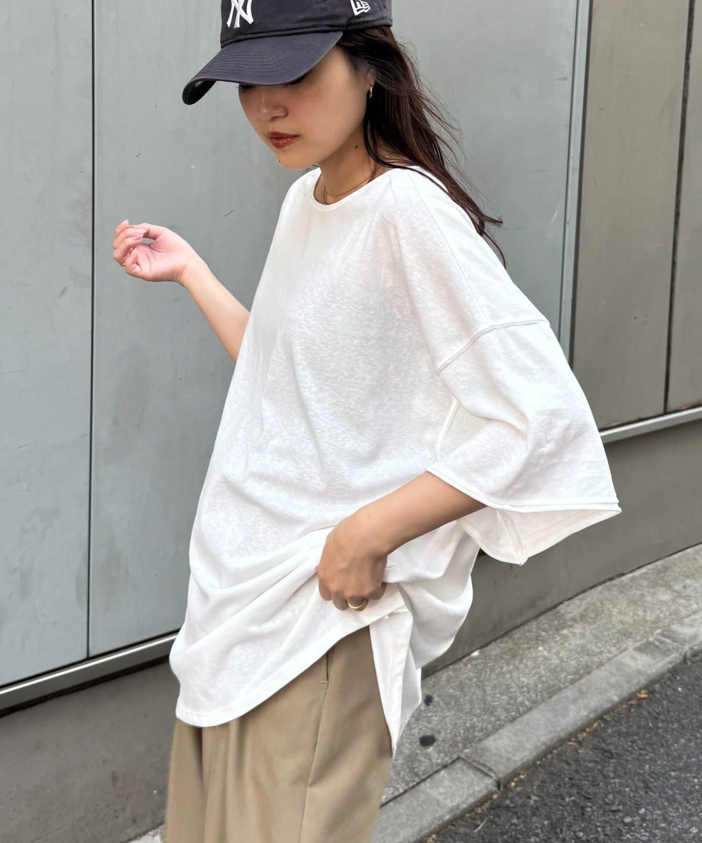 透薄拼接一點刺繡oversize短袖T恤