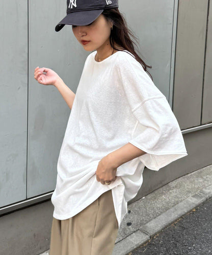 透薄拼接一點刺繡oversize短袖T恤