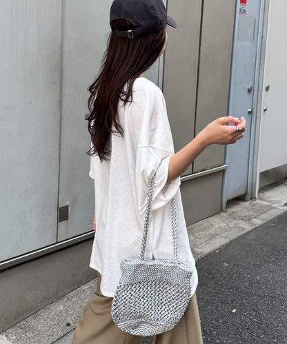 透薄拼接一點刺繡oversize短袖T恤