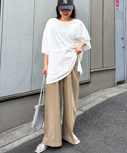 透薄拼接一點刺繡oversize短袖T恤