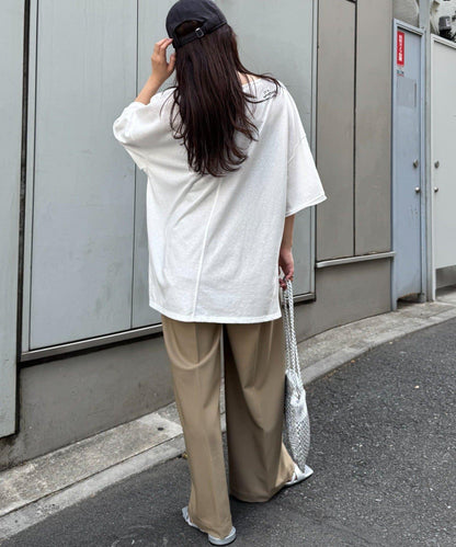 透薄拼接一點刺繡oversize短袖T恤