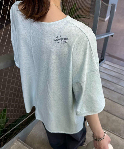 透薄拼接一點刺繡oversize短袖T恤