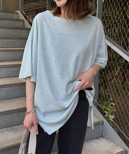 透薄拼接一點刺繡oversize短袖T恤