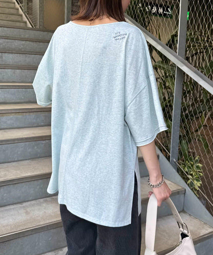 透薄拼接一點刺繡oversize短袖T恤