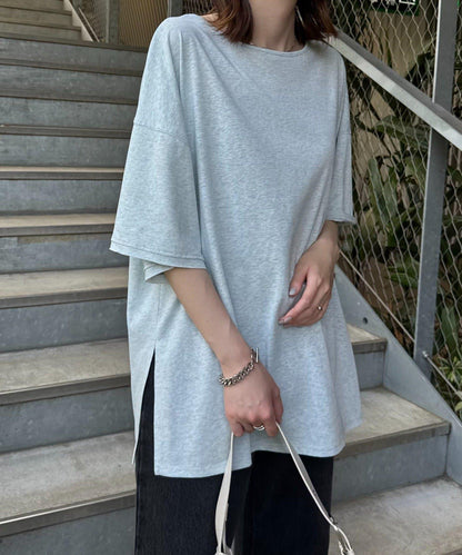 透薄拼接一點刺繡oversize短袖T恤