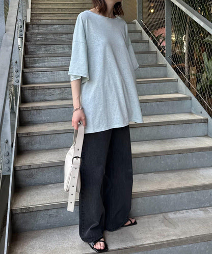 透薄拼接一點刺繡oversize短袖T恤