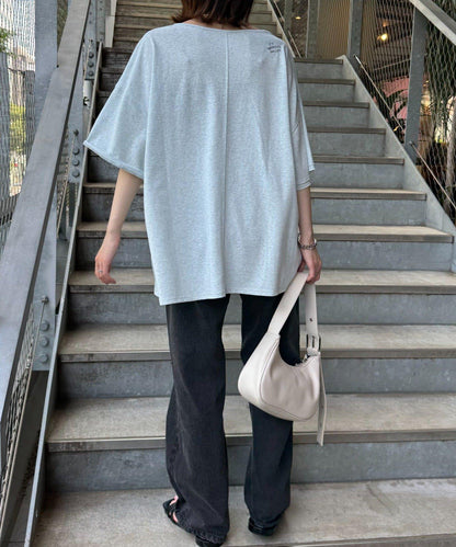 透薄拼接一點刺繡oversize短袖T恤