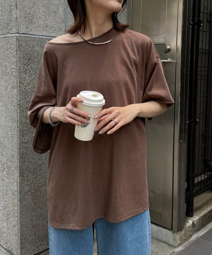 透薄拼接一點刺繡oversize短袖T恤