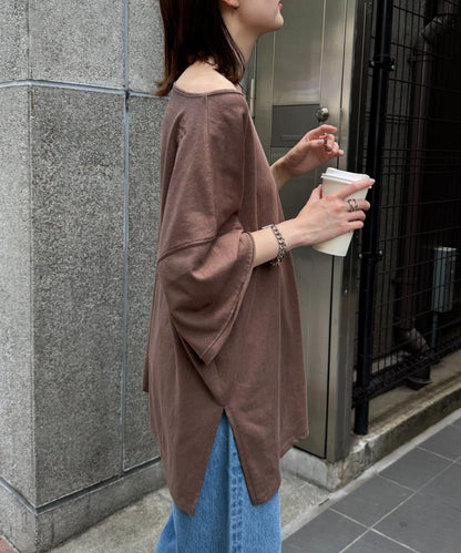 透薄拼接一點刺繡oversize短袖T恤