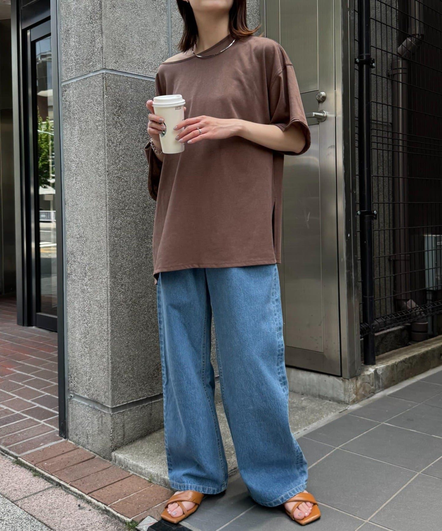 透薄拼接一點刺繡oversize短袖T恤