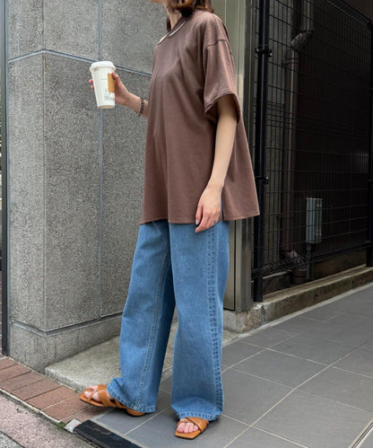 透薄拼接一點刺繡oversize短袖T恤