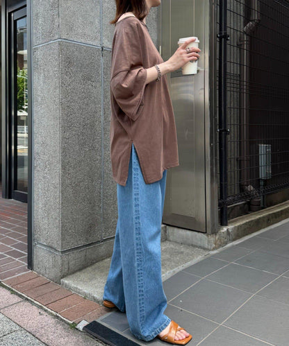 透薄拼接一點刺繡oversize短袖T恤