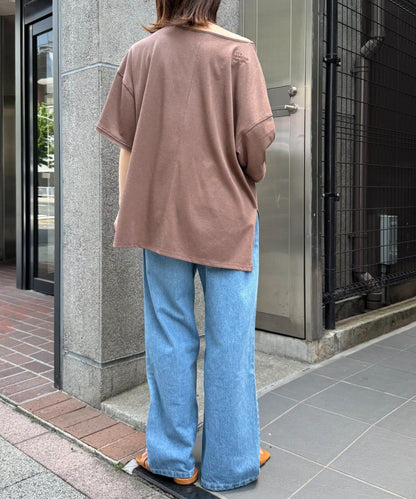 透薄拼接一點刺繡oversize短袖T恤