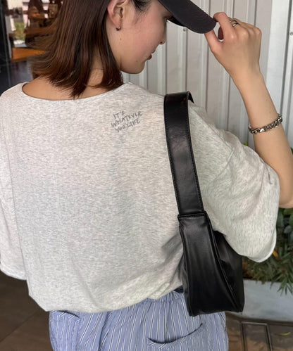 透薄拼接一點刺繡oversize短袖T恤