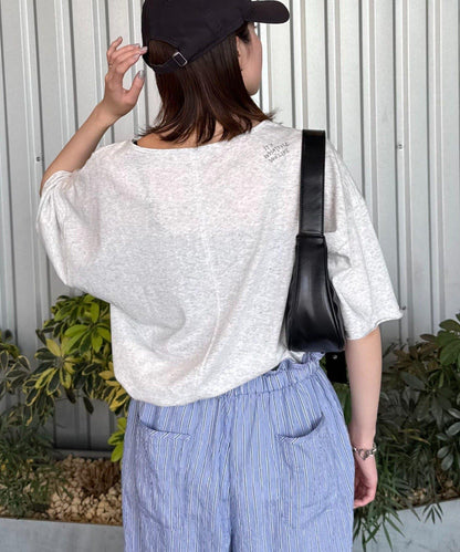 透薄拼接一點刺繡oversize短袖T恤