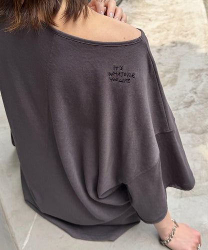 透薄拼接一點刺繡oversize短袖T恤