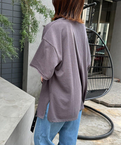 透薄拼接一點刺繡oversize短袖T恤