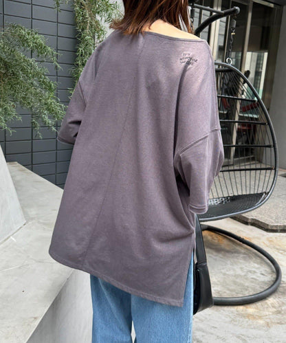 透薄拼接一點刺繡oversize短袖T恤