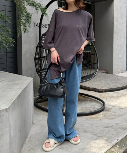 透薄拼接一點刺繡oversize短袖T恤