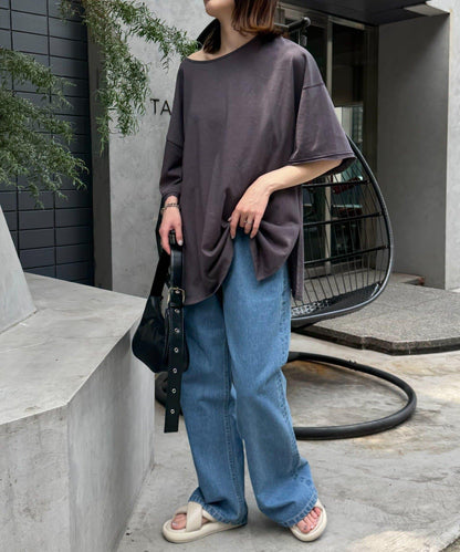 透薄拼接一點刺繡oversize短袖T恤