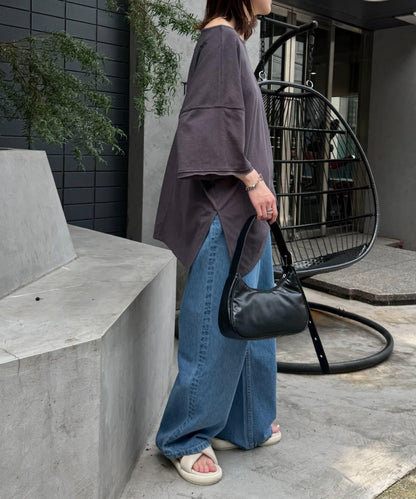 透薄拼接一點刺繡oversize短袖T恤