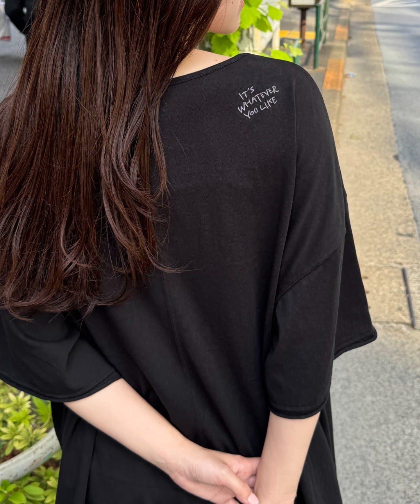 透薄拼接一點刺繡oversize短袖T恤